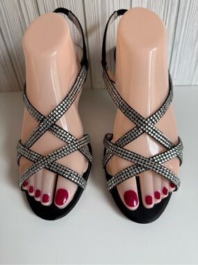 Women’s BLACK and Crystal Caparros Esther Evening Heels Sandals Size 11 M